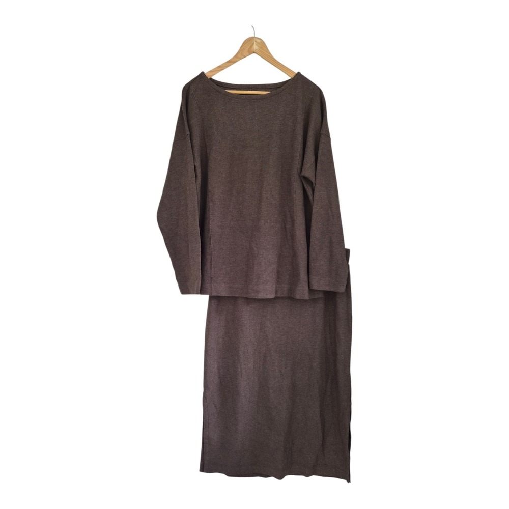 J.Jill Pure Jill 2 Piece Skirt Top Set Brown L XL Lagenlook Minimalist NWT